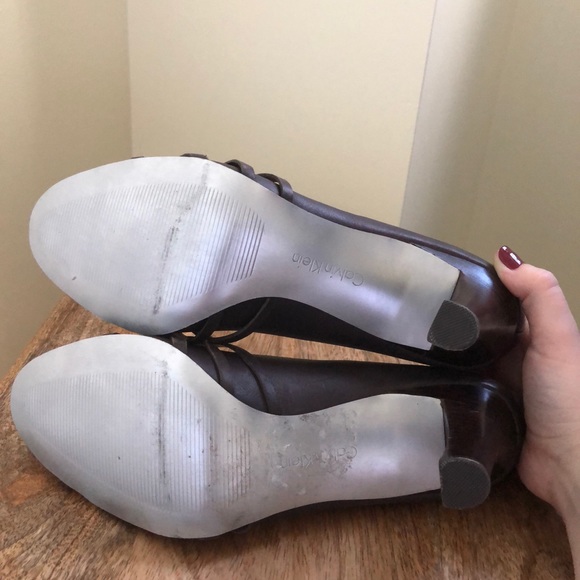 Calvin Klein Junya brown leather braided heels 10 - Picture 7 of 8